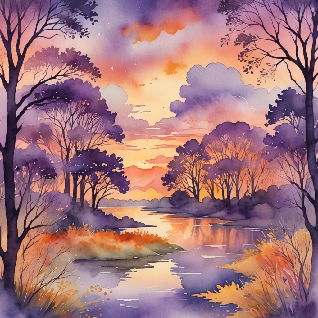 Faith Over Fear Watercolor Sunset Landscape