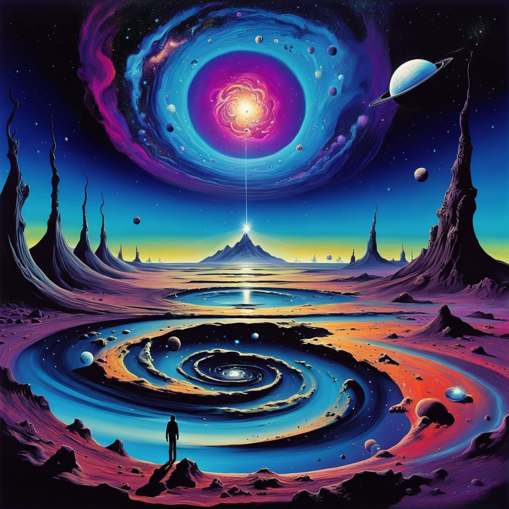 Ethereal Cosmic Traveler Drifts Through Vibrant Spiral Galax...