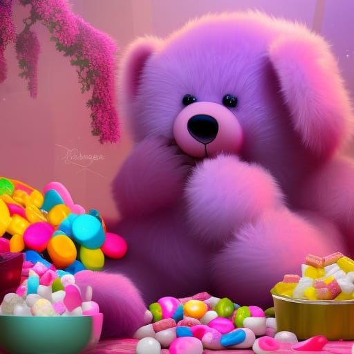 Adorable Teddy Bear in a Candy Wonderland