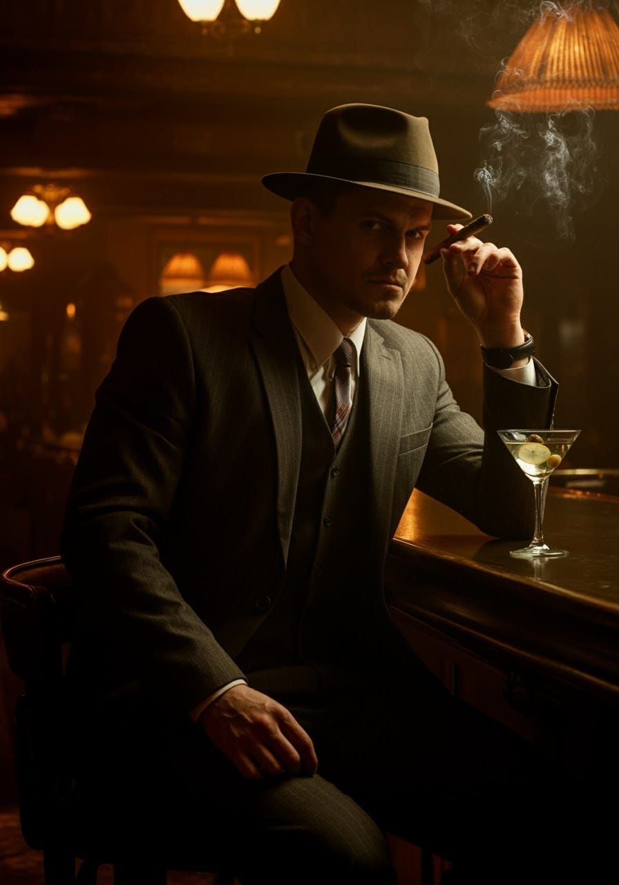 Sophisticated Gentleman in a Classic Film Noir Setting