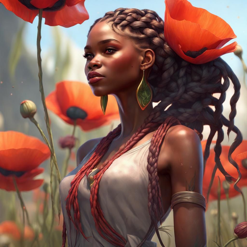Poppy Flower Creature Portrait in Hyperdetailed Style