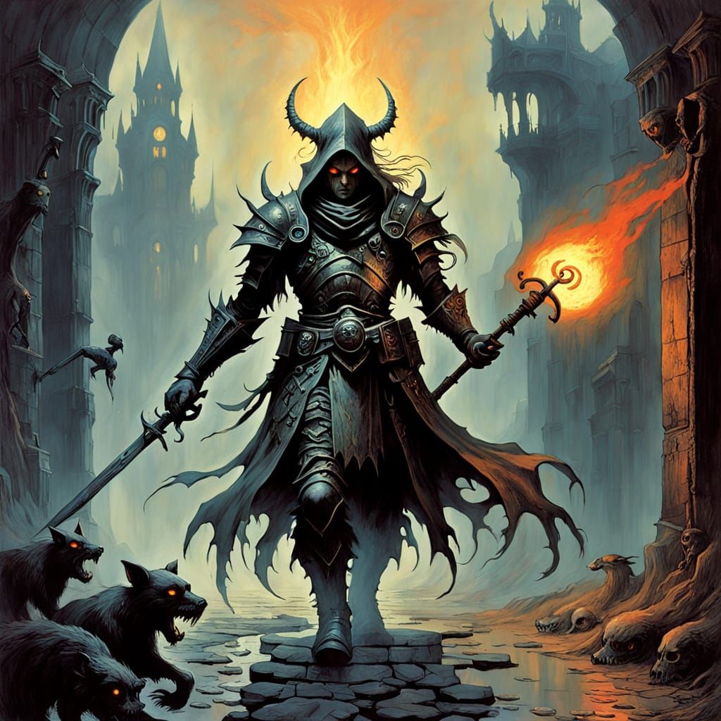 Medieval Warrior Confronts Rodent Horde in Dark Fantasy Sewe...