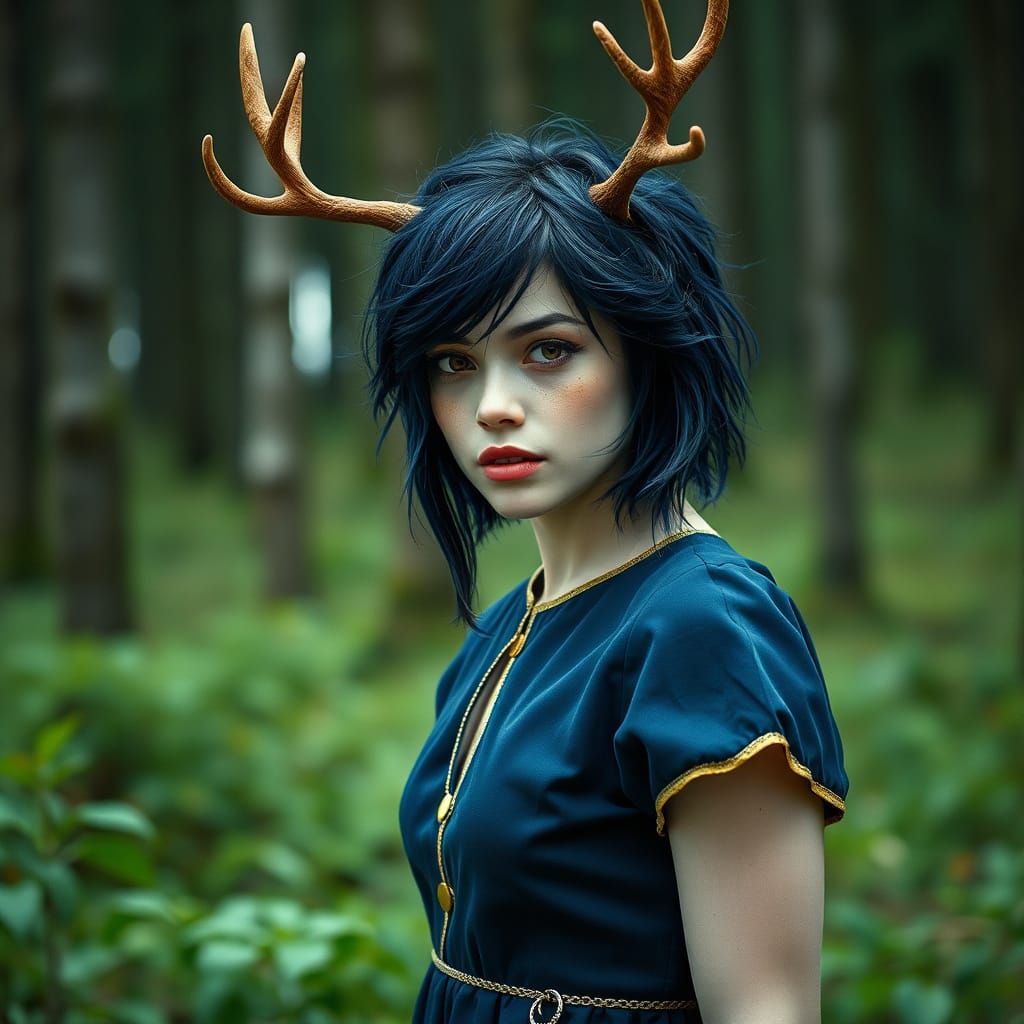 Enchanting Snow-Kissed Huntress in Navy Blue