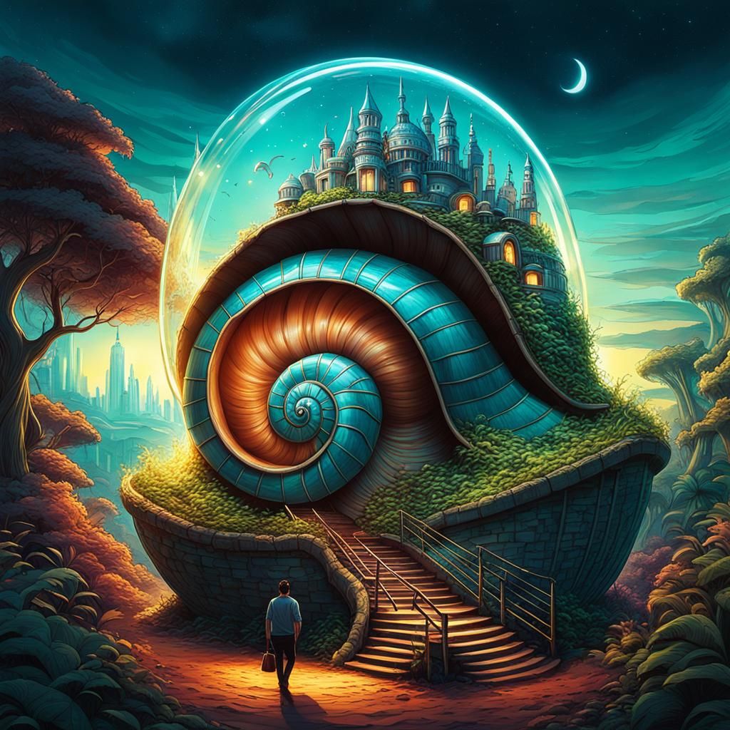Giant Snail Holding Bioluminescent Cybernetic Maze