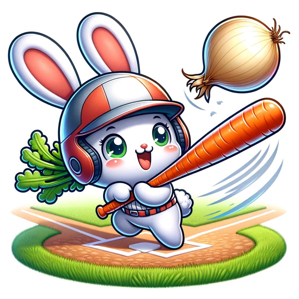 Animated Bunny Playing Baseball with Carrot Bat