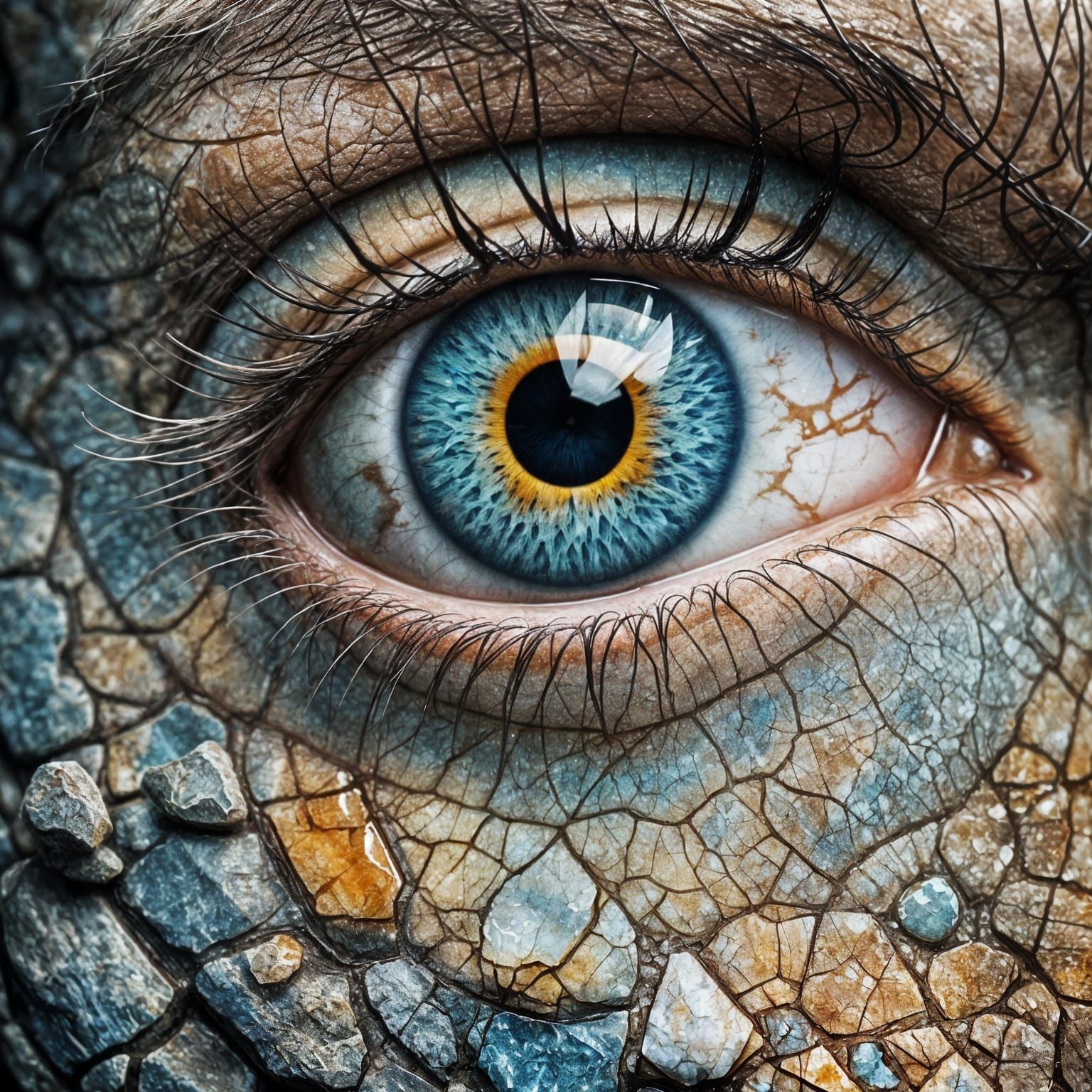 Detailed Stone Eye with Crackled Texture