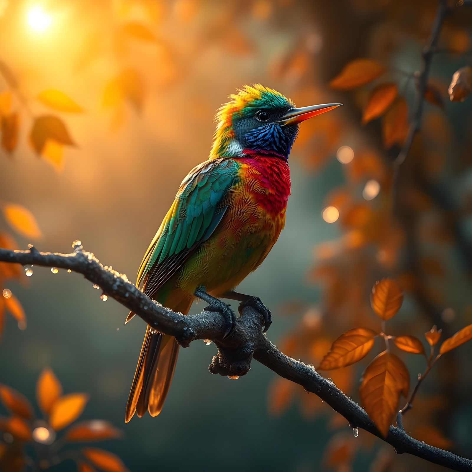 Vibrant Bird in Autumn Glory, Whistling in Freedom