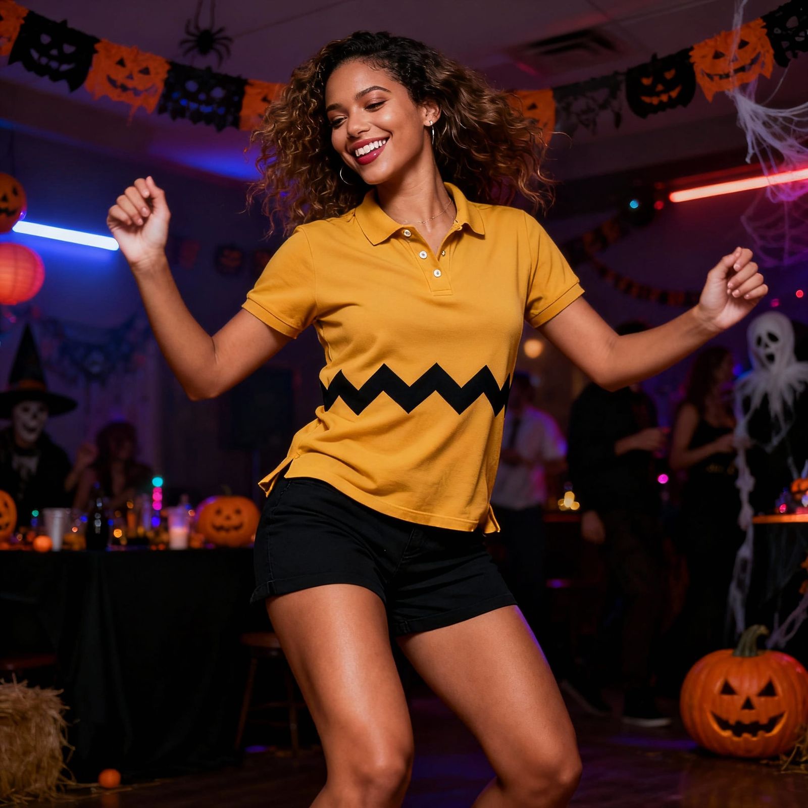 Gorgeous Woman Dances as Charlie Brown at Halloween Party