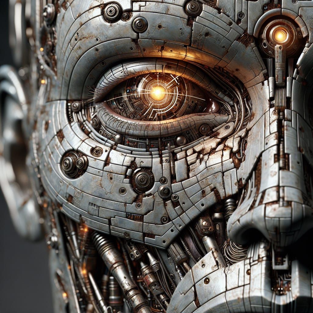 Detailed Cyborg Face with Glowing Eye