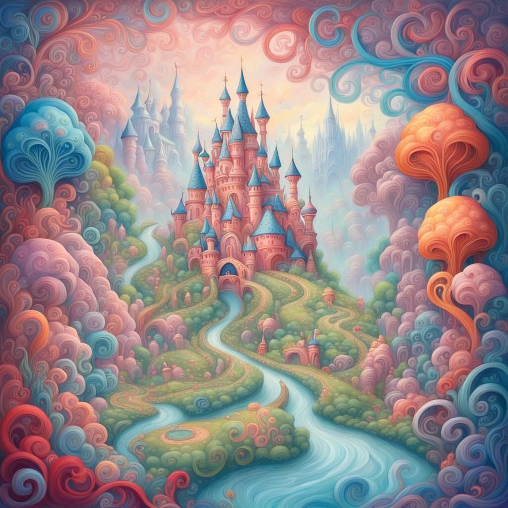 Ethereal Fantasy Candyland in Gouache Style