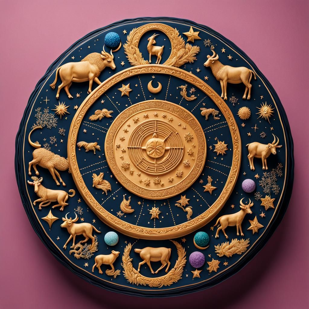 Celestial Zodiac Cake with Intricate Illustrations