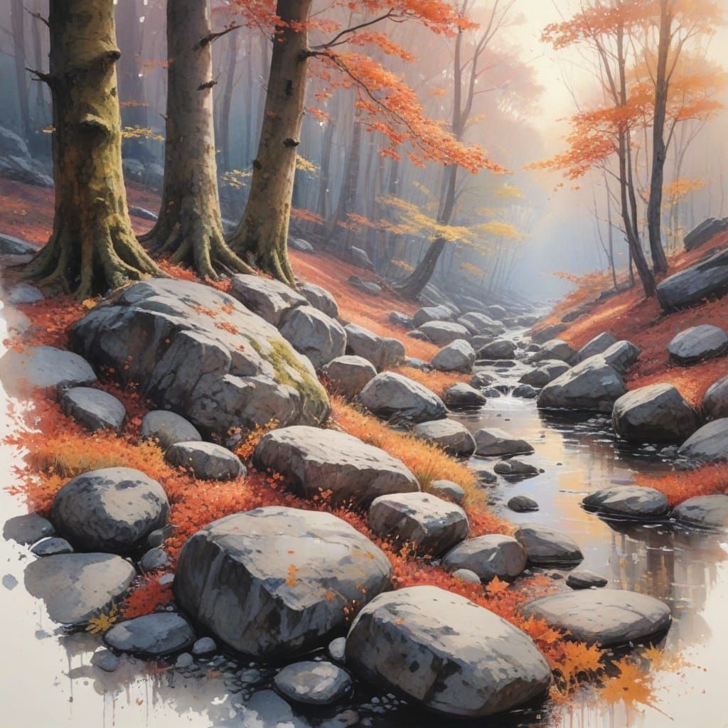 Autumn Maple Forest in Neo-Impressionist Style