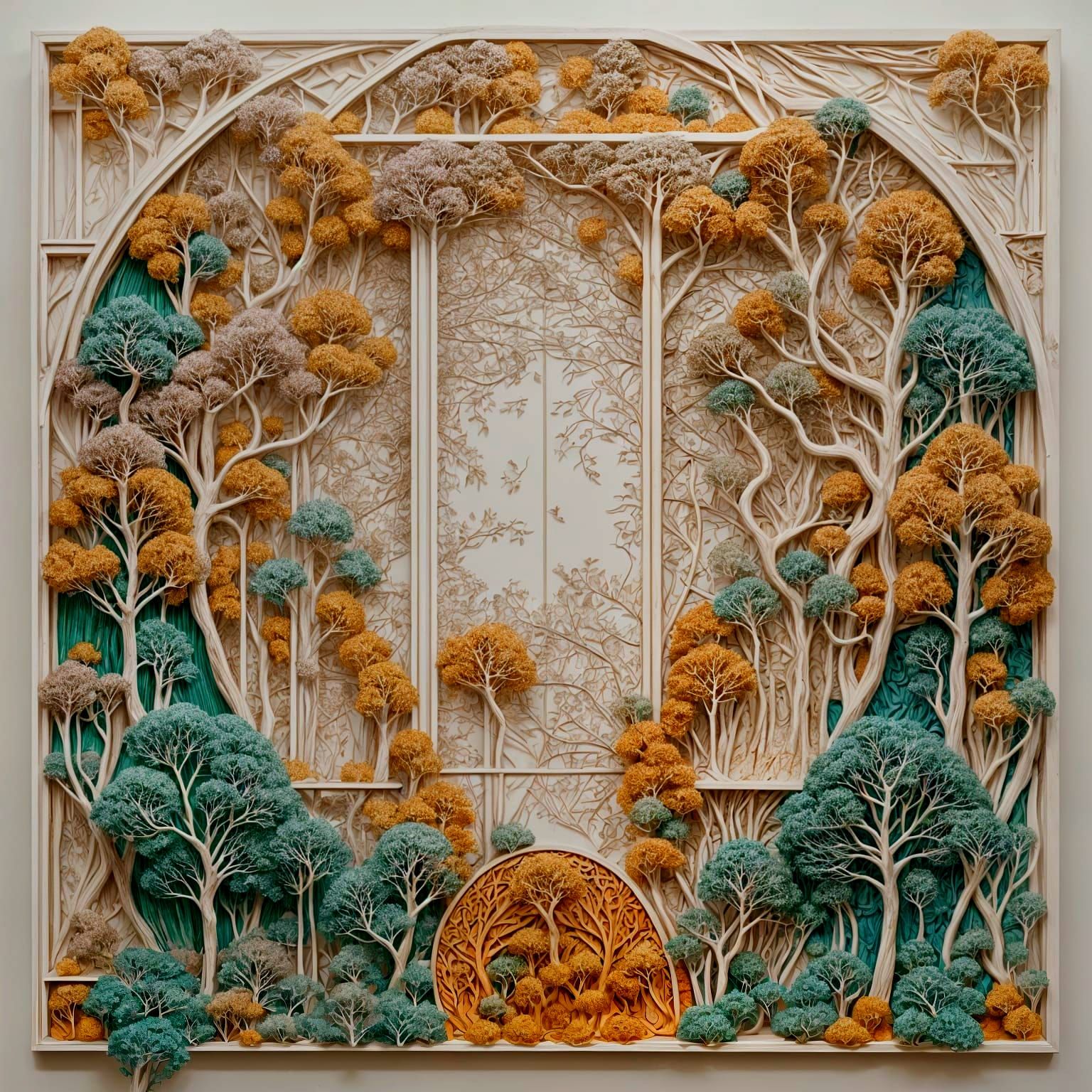 Symmetrical Forest in Hypereuphoric Colors as 2D Art