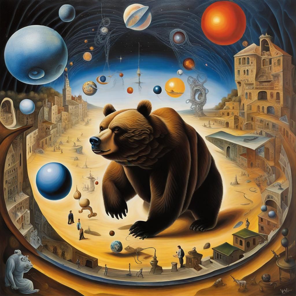 Surreal Planetary Bear Inspired by Surrealist Masters