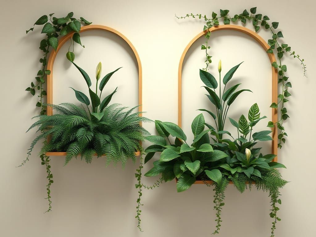 Elegant Arched Shelves Showcase Exotic Greenery in Hyper-Rea...