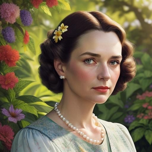 1940s Woman Picking Flowers: Hyperrealistic Portrait