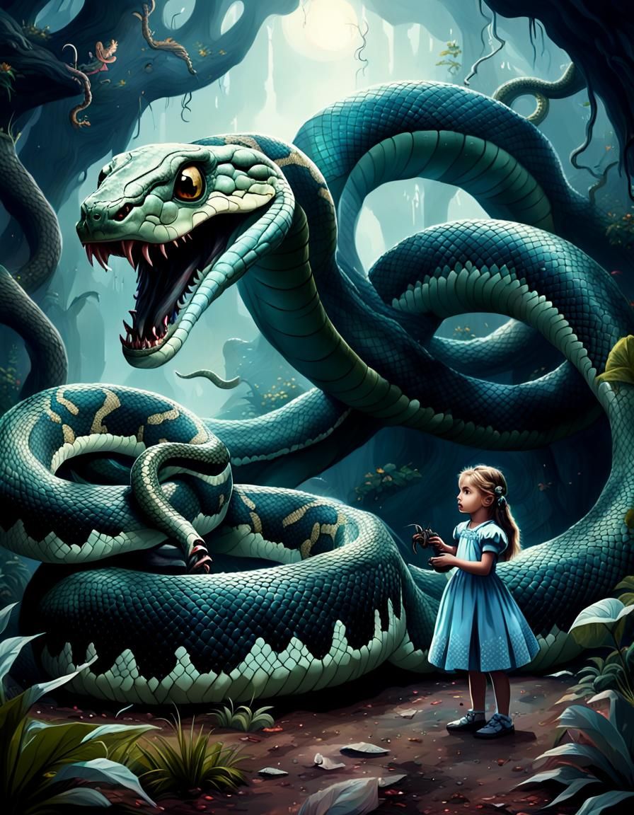 Princess Goddess with Giant Snake: Digital Matte Painting
