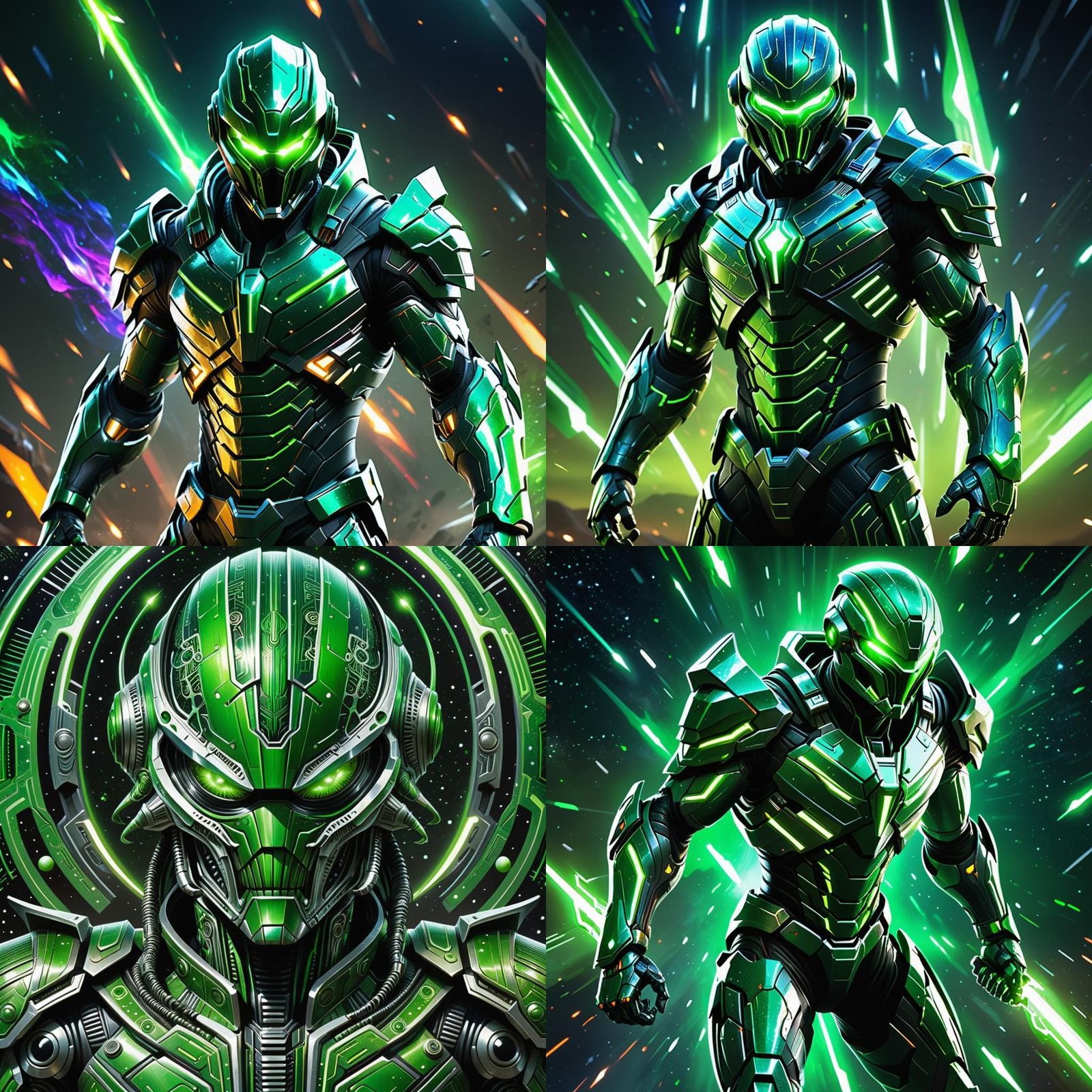 Cosmic Assassin in Futuristic Armor with Green Energy