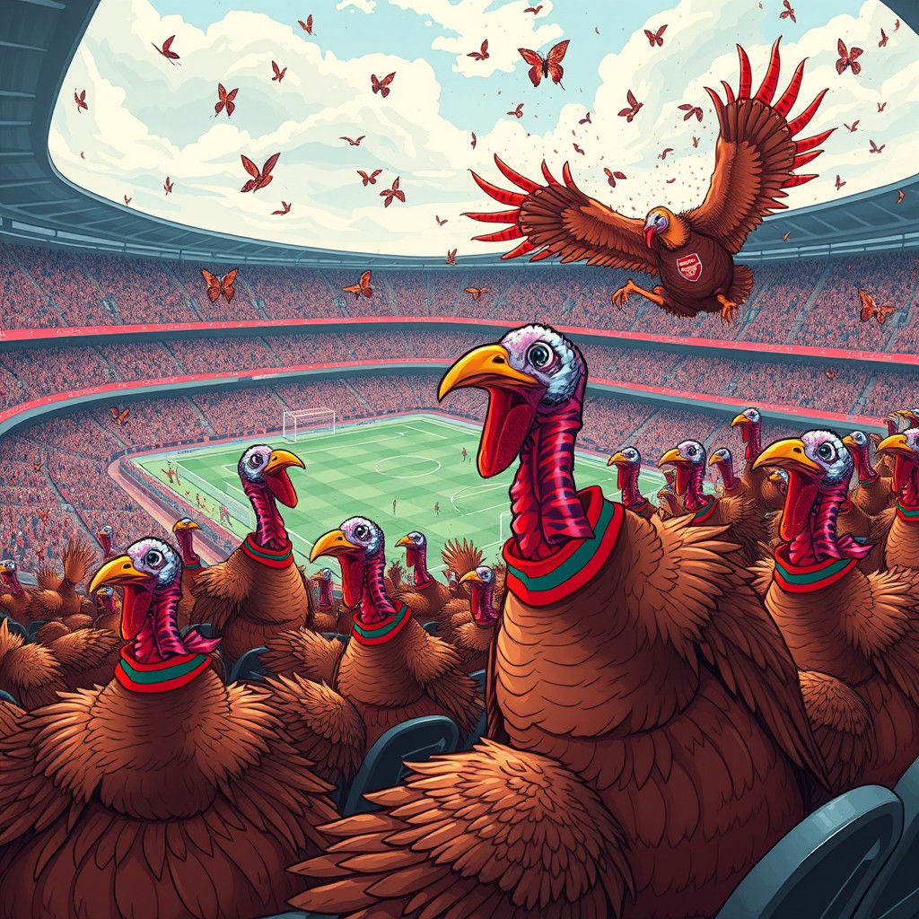 Turkeys Watch Arsenal Game in Stadium Art