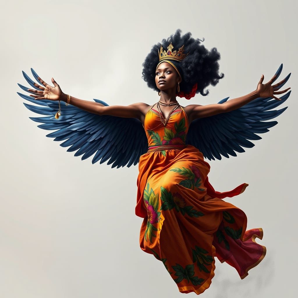 Ethereal Ebony Queen Soars on Royal Wings