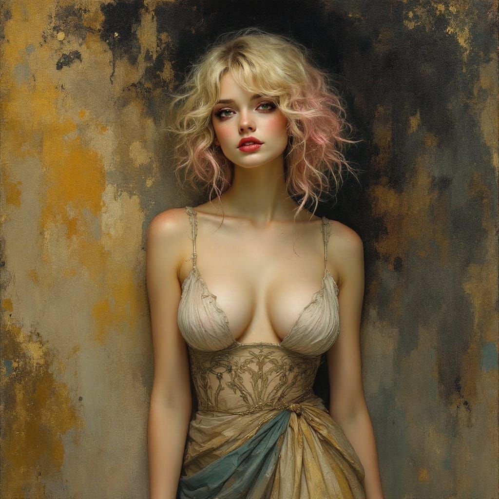 Ethereal Pin-Up Goddess in Soft Focus Oil Painting