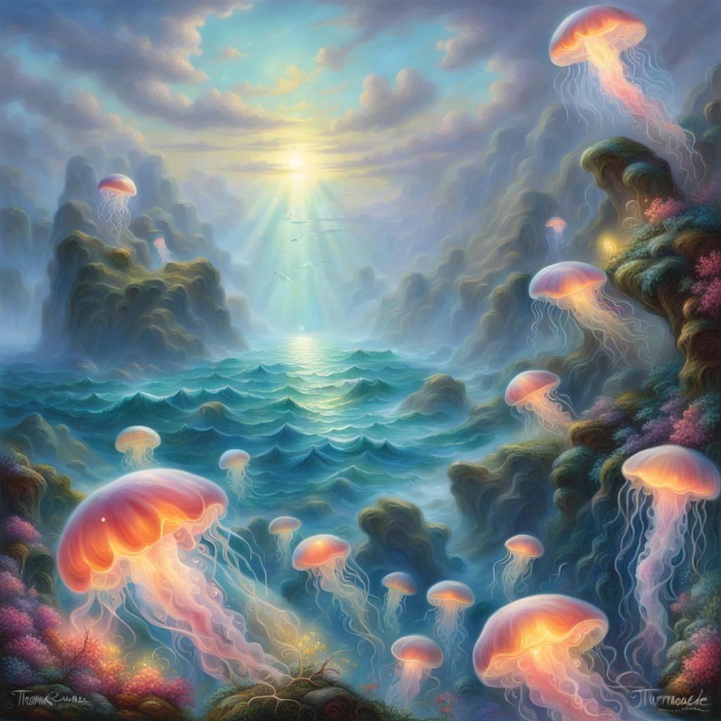 Glowing Jellyfish in Ethereal Ocean Fantasy