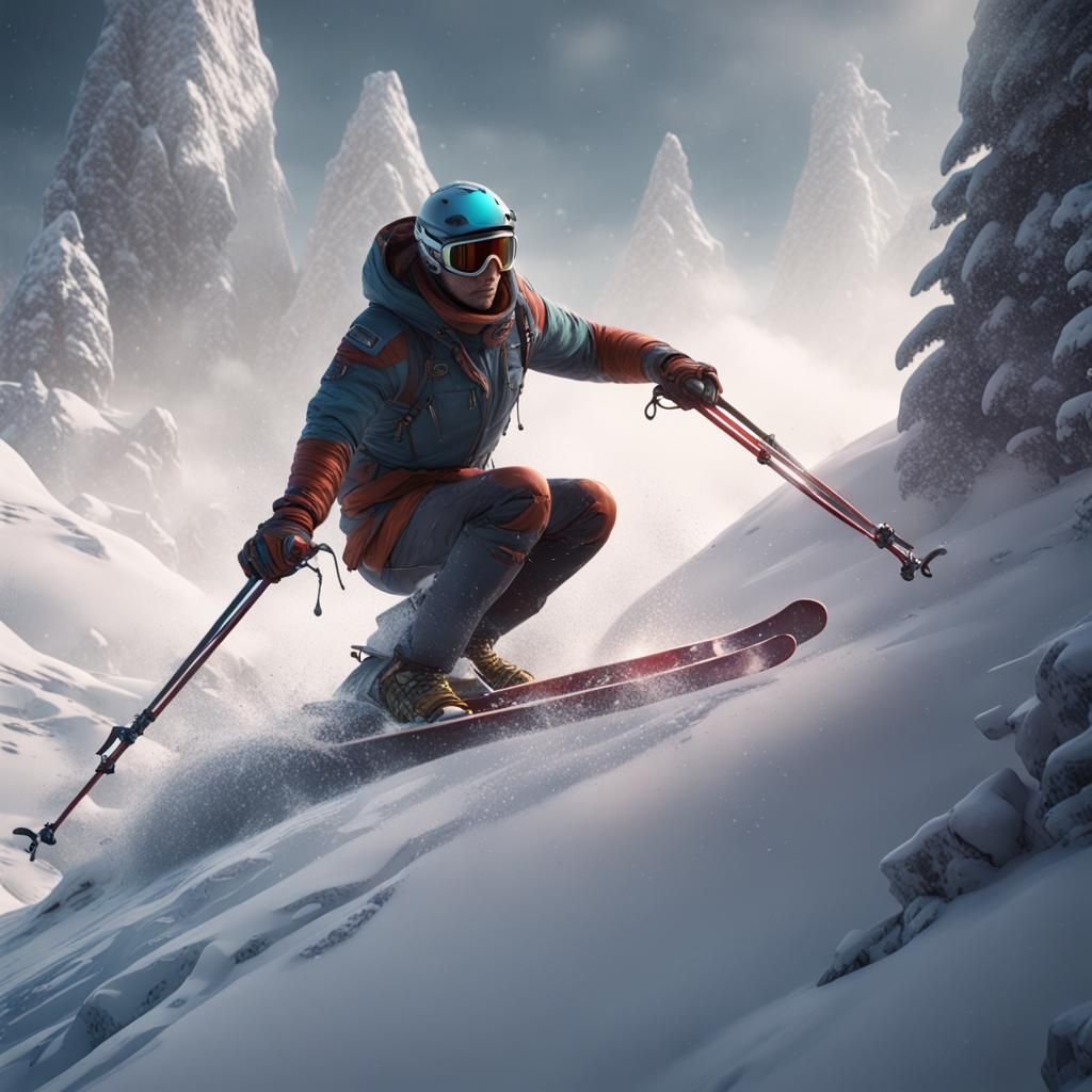 Detailed Matte Painting of a Skier