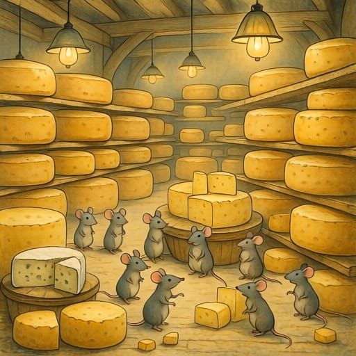 Whimsical Mice in a Cozy Cheesery