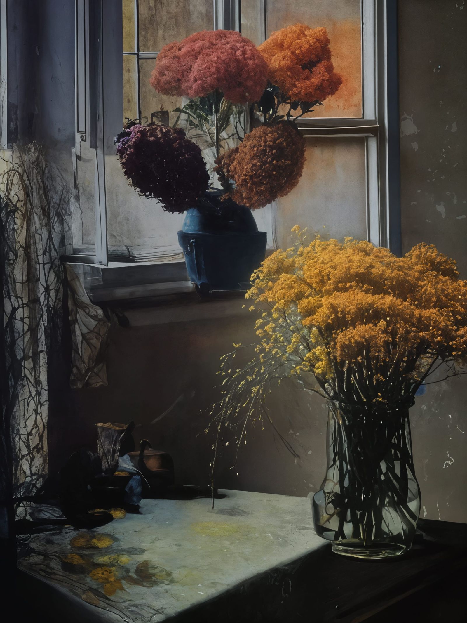 Dried Flowers in Copper Bucket: Hyperreal Still Life