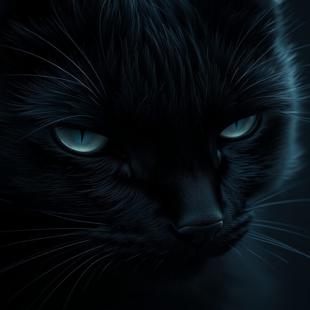 Surreal Black Cat Under Moonlit Glow