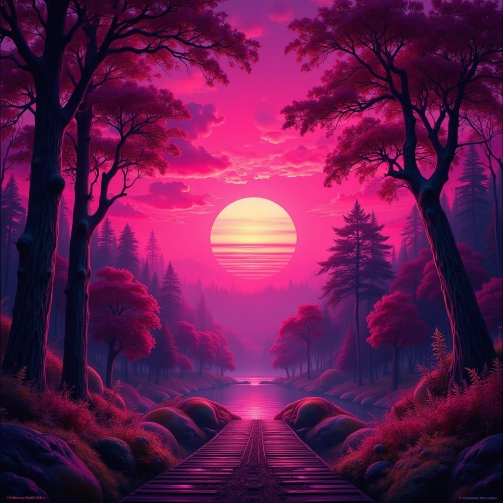 Dark Fae Punk Goddess in Neon Sunset Hues