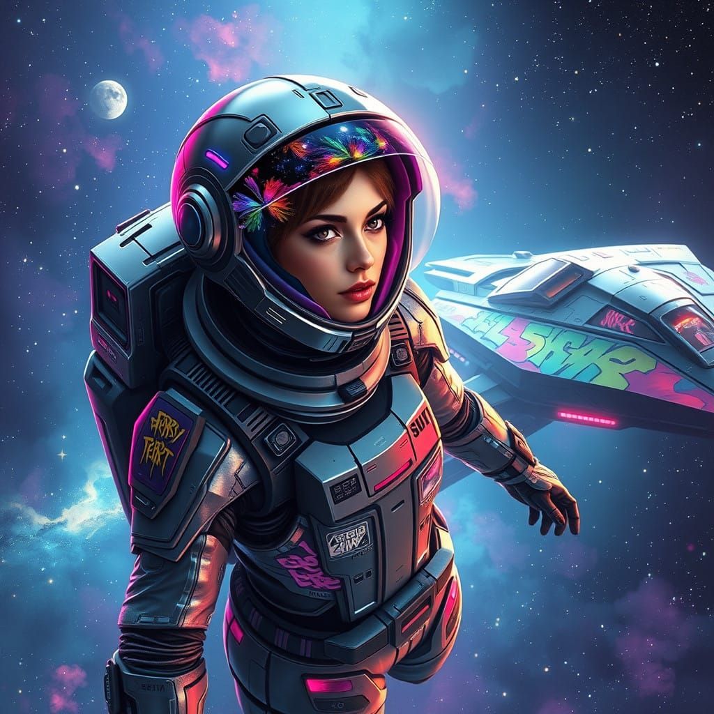 Astronaut in Futuristic Spacesuit Floats Among Stars in High...