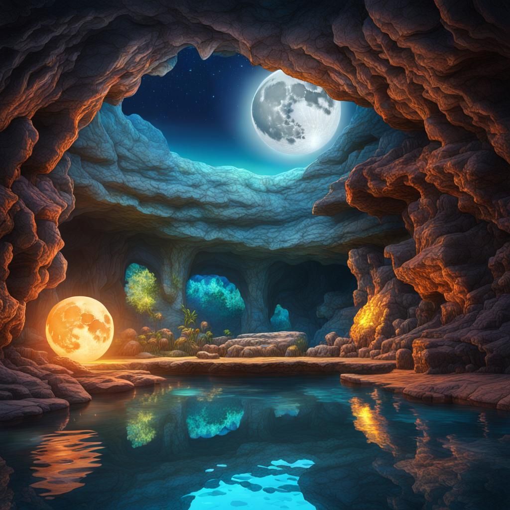 Moonlit Pool Inside Hidden Cave