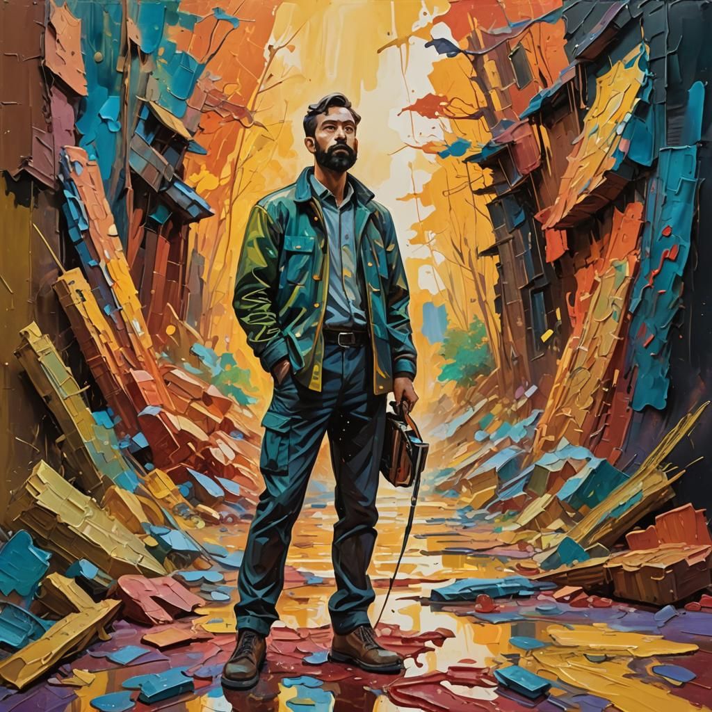 Heroic Figure in Gouache Impressionist Style