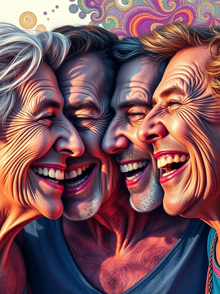 Friends Overlapping in Time: Hyperrealistic Splash Art