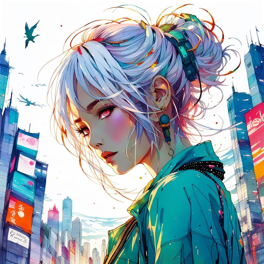 Anime Girl Watercolor Art