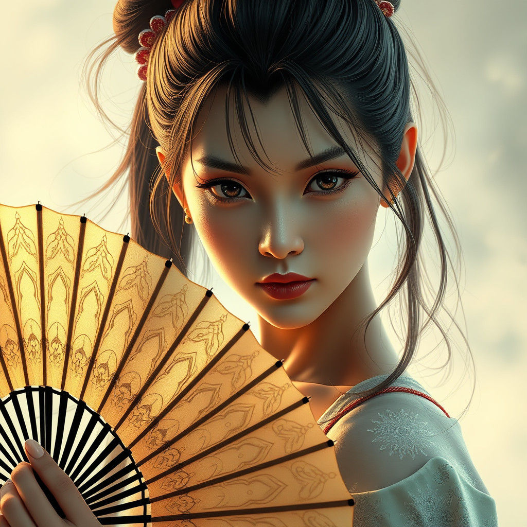 Ethereal Kunoichi in Manhwa Style with Mesmerizing Gaze