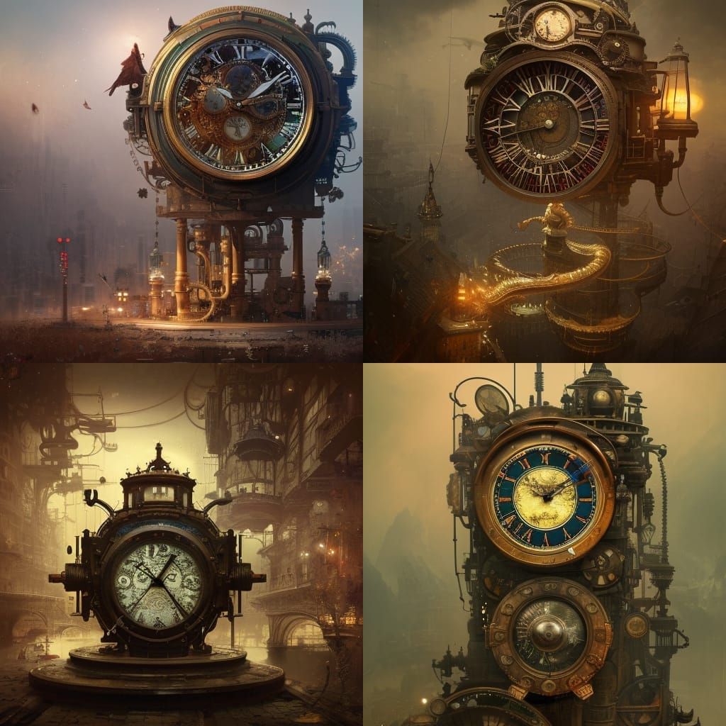 Steampunk Digital Clock on Desk: Detailed Digital Art