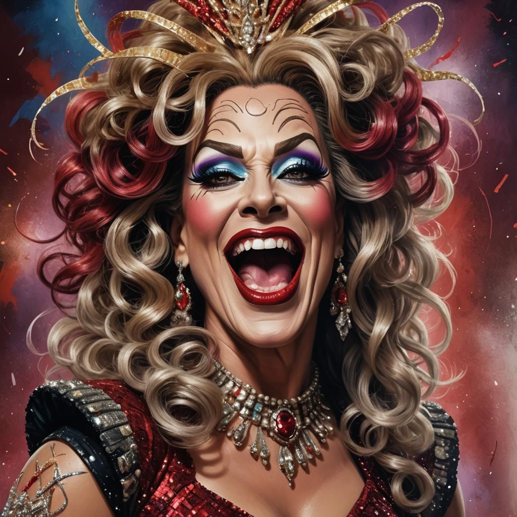 Joyful Drag Queen Portrait in Hyperrealistic Style
