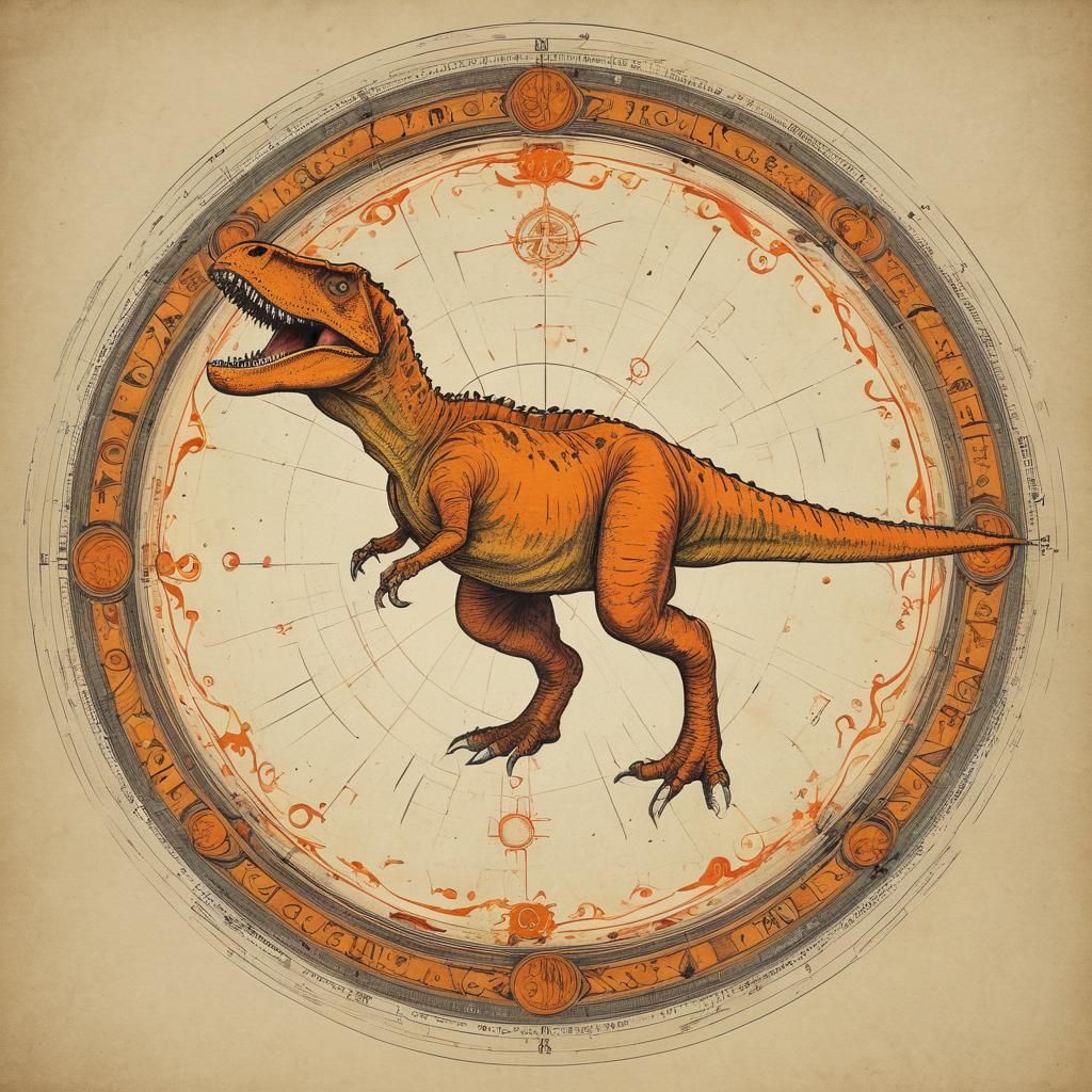 Vibrant Ink Poster of Orange Tyrannosaurus Rex