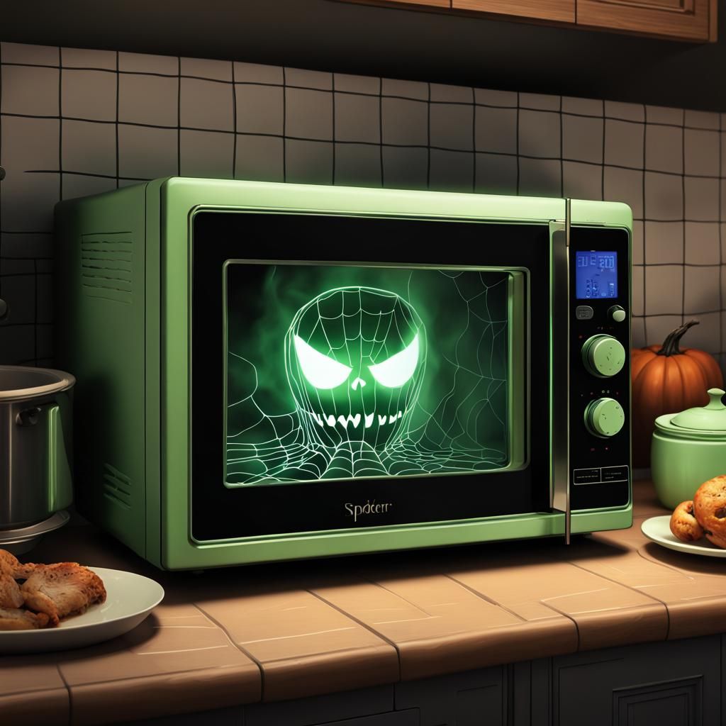 Spooky Ghost Microwave Oven in Haunted Kitchen