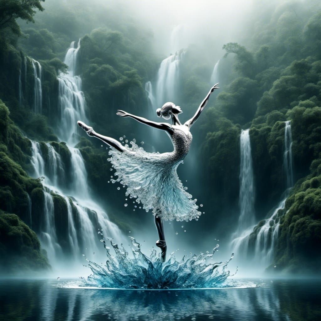 Graceful Water Ballerina Against Misty Waterfalls