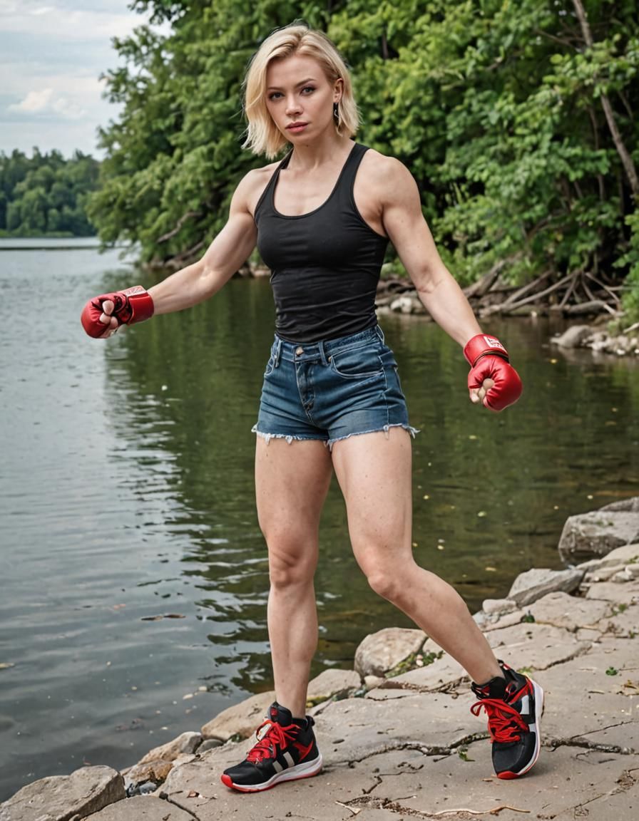 Fit Hungarian Girl Trains Muay Thai by the Canadian Lake