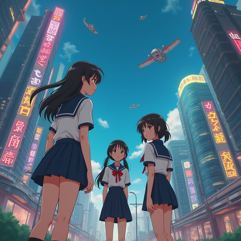 Anime Schoolgirls Discover a Cyberpunk Metropolis
