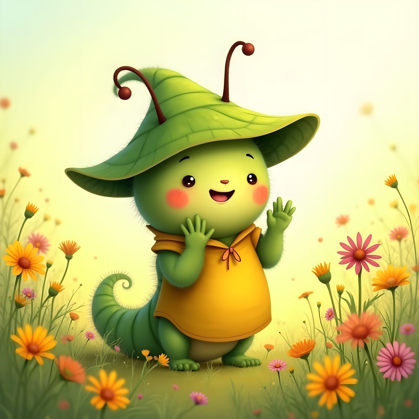 Delightful Caterpillar Clapping in a Sunny Meadow