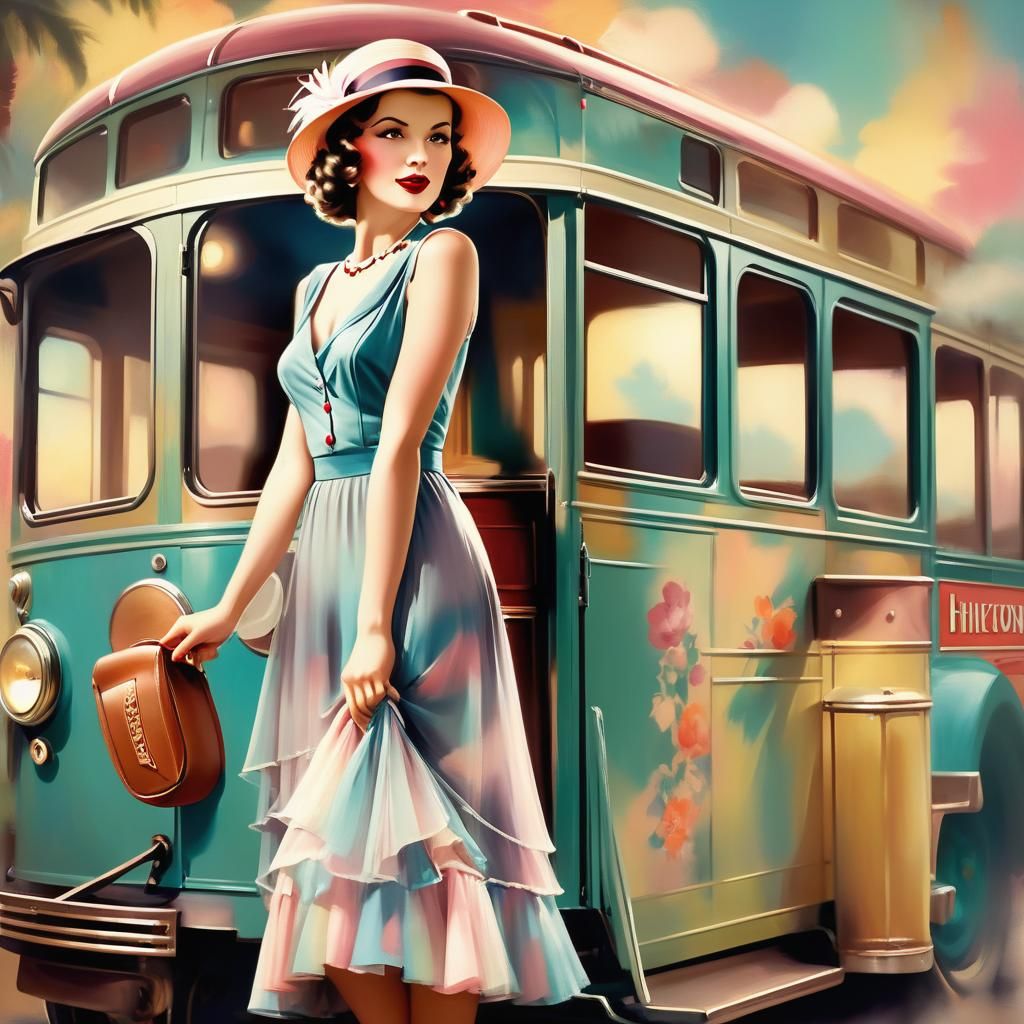 1940s Flapper Girl in Pinup Art Style