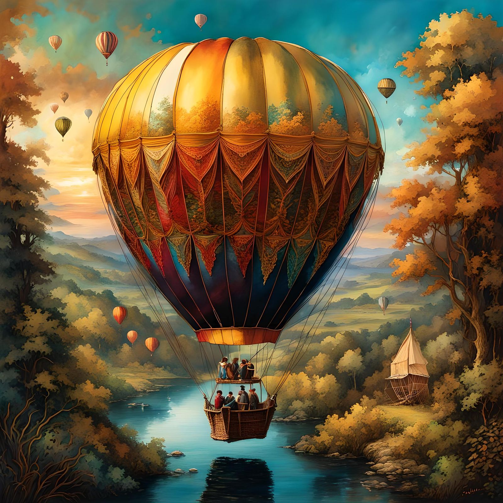 Jules Verne Hot Air Balloon Illustration