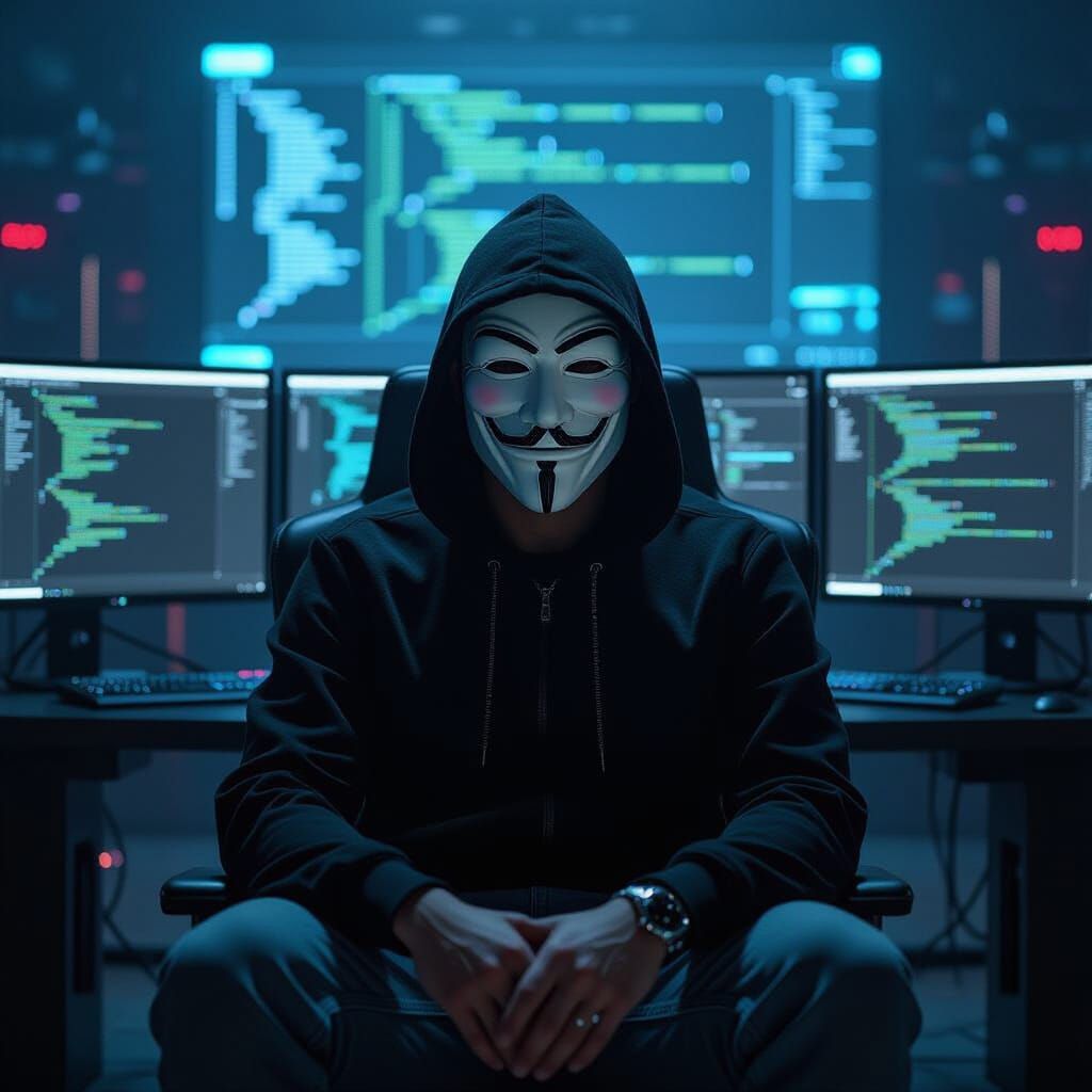 Cyberpunk Hacker in Anonymous Mask