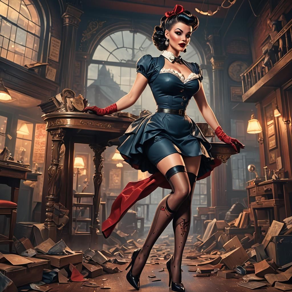 Pinup Girl in Stockings: Detailed Matte Painting