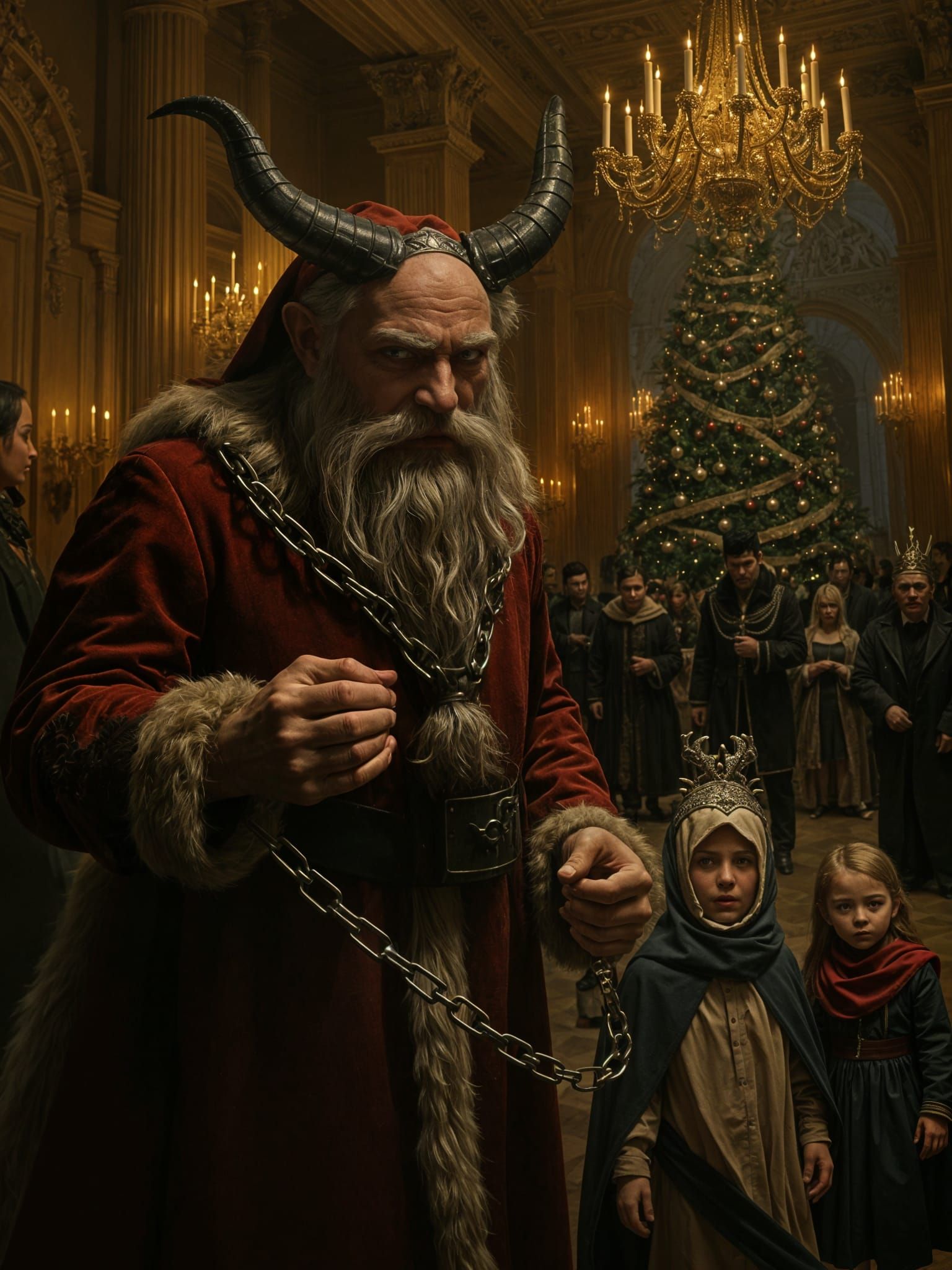 Monstrous Santa Claus in Ornate Ballroom